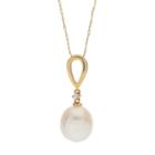 Pearlustre By Imperial 10k Gold Freshwater Cultured Pearl & Diamond Accent Teardrop Pendant, Women's, Size: 18, White