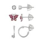 Lulabelle Kids' Sterling Silver Crystal Butterfly Stud & Hoop Earring Set, Women's, Pink