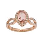 14k Rose Gold Over Silver Simulated Morganite And Lab-created White Sapphire Halo Ring, Women's, Size: 6, Pink