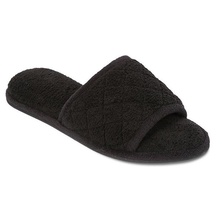 Women's Dearfoams Microfiber Terry Quilted Slide Slippers, Size: Xl, Black