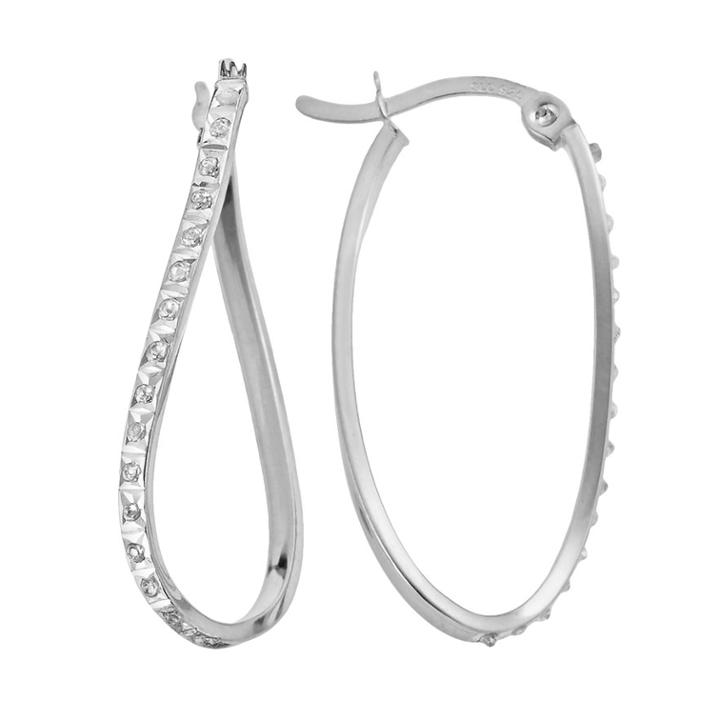 Diamond Mystique Platinum Over Silver Diamond Accent Twist Oval Hoop Earrings, Women's, White