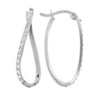 Diamond Mystique Platinum Over Silver Diamond Accent Twist Oval Hoop Earrings, Women's, White