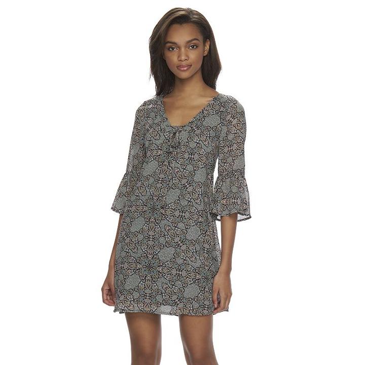 Juniors' Speechless Bell Sleeve Print Dress, Girl's, Size: Medium, Med Beige