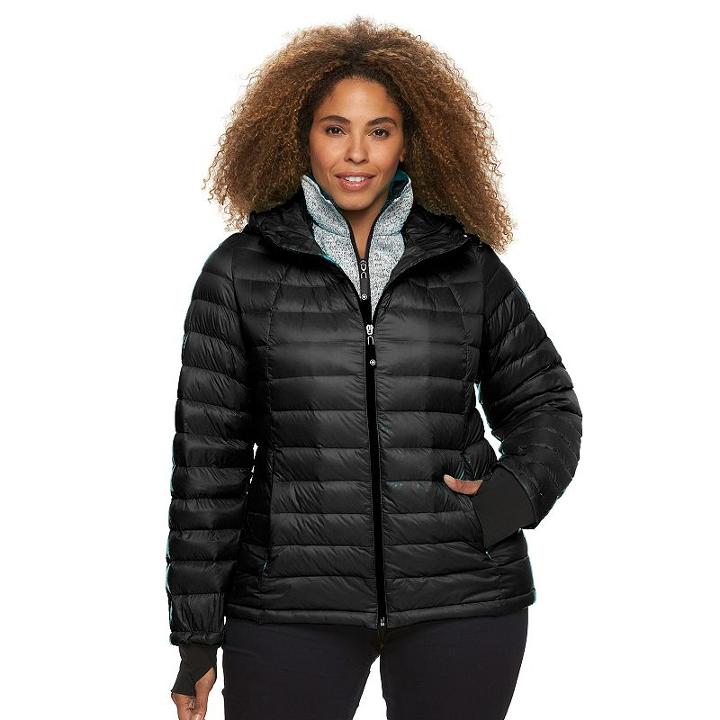 Plus Size Halitech Hooded Packable Down Jacket, Women's, Size: 3xl, Black