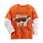 Carter's, Boys 4-8 Wilderness Rescue Leader Husky Applique Mock-layered Long Sleeve Tee, Boy's, Size: 6, Orange