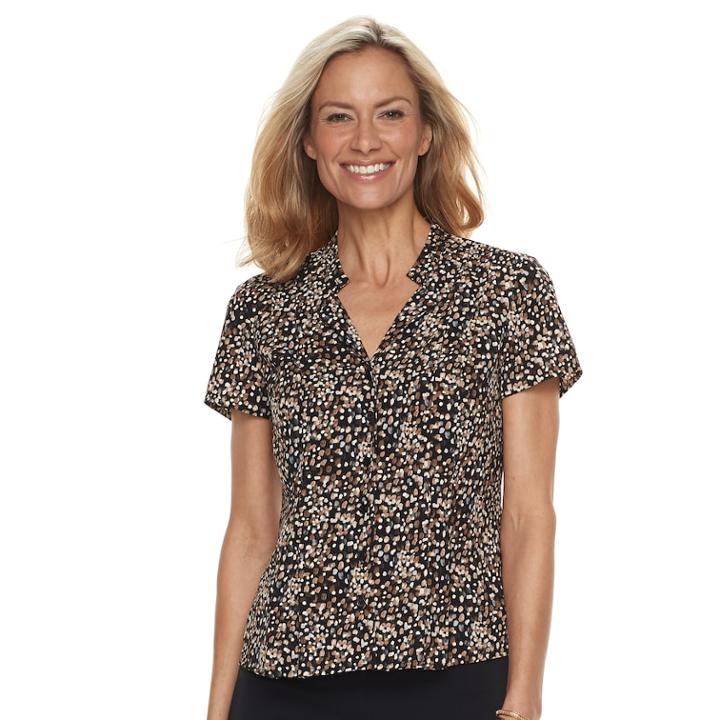 Petite Dana Buchman Trapunto Short Sleeve Top, Women's, Size: M Petite, Dark Beige