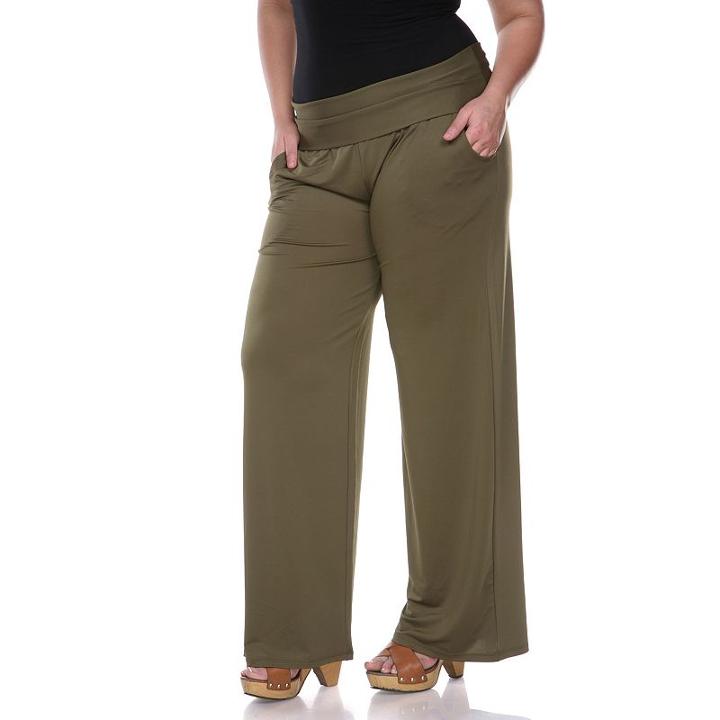 Plus Size White Mark Solid Palazzo Pants, Women's, Size: 2xl, Dark Green