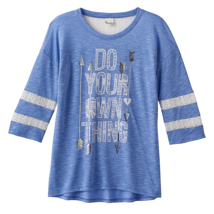 Girls 7-16 & Plus Size So&reg; Lace Yoke Varsity Tee, Size: 20 1/2, Blue (navy)