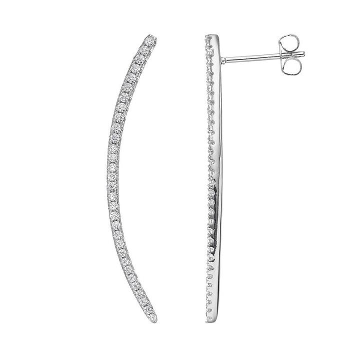 Fleur Cubic Zirconia Curved Bar Drop Earrings, Women's, Grey