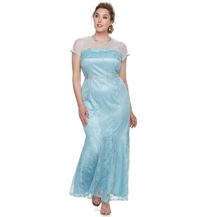 Plus Size Maya Brooke Embroidery Sequin Lace Dress, Women's, Size: 14 W, Med Blue