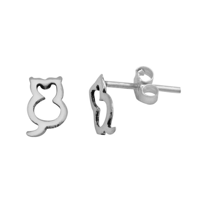 Itsy Bitsy Sterling Silver Cat Stud Earrings, Women's, Grey