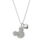 Disney Silver Plated Crystal Mickey Mouse Heart Pendant Necklace, Women's, Grey
