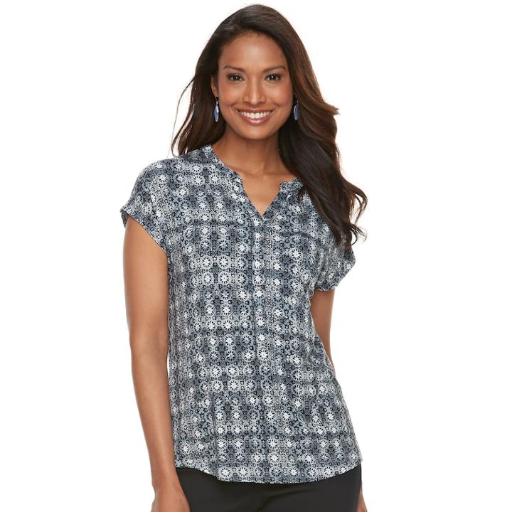 Women's Dana Buchman Print Splitneck Top, Size: Xl, Med Grey