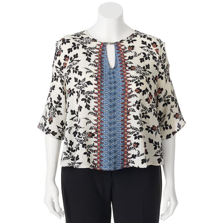Juniors' Plus Size Heartsoul Print Cold Shoulder Top, Girl's, Size: 1xl, Natural