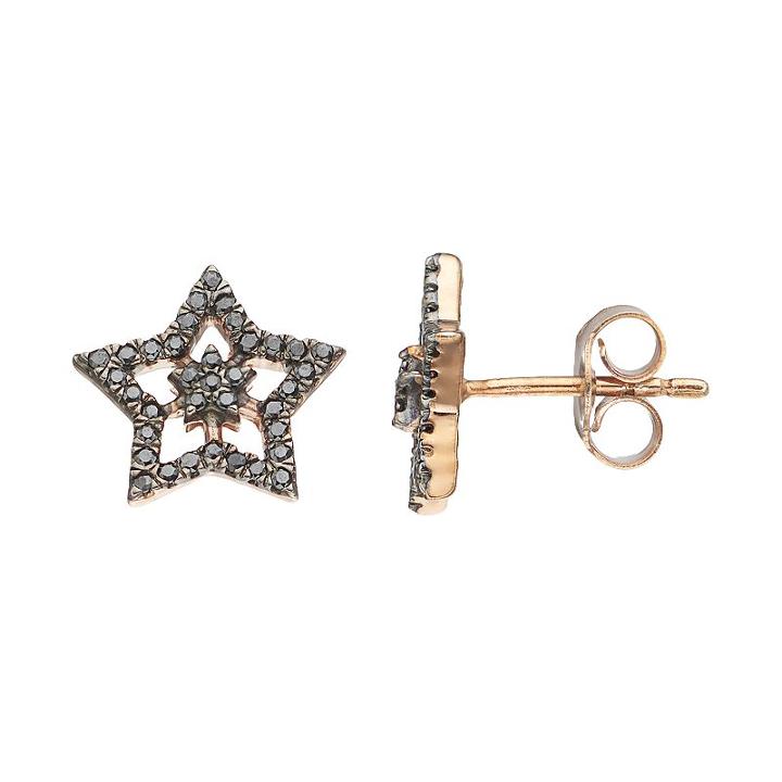 14k Rose Gold 1/5 Carat T.w. Black Diamond Double Star Stud Earrings, Women's
