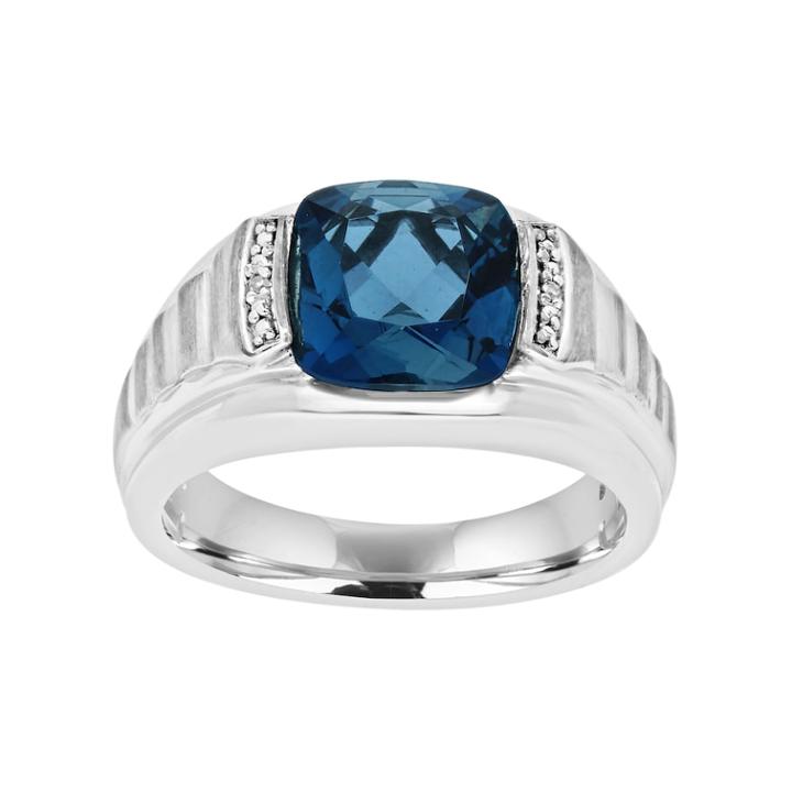 Men's Sterling Silver London Blue Topaz & Diamond Accent Ring, Size: 9