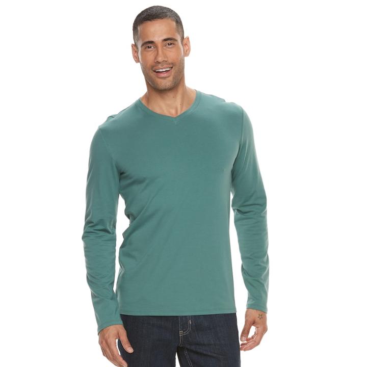 Men's Apt. 9® Premier Flex Solid V-neck Tee, Size: Large, Med Green
