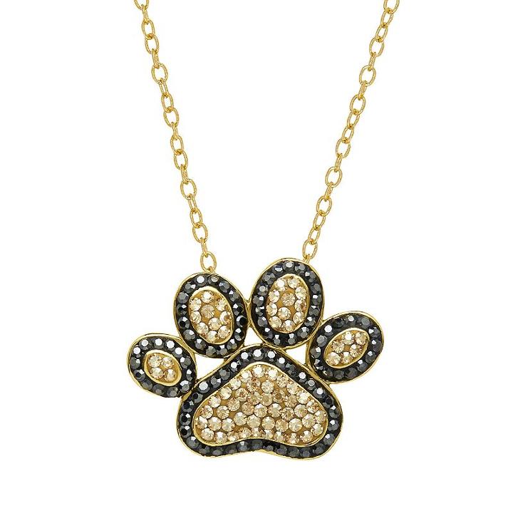Artistique 18k Gold Over Silver Crystal Paw Print Pendant Necklace, Women's, Yellow