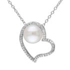 1/10 Carat T.w. Diamond & Freshwater Cultured Pearl Sterling Silver Heart Pendant Necklace, Women's, Size: 18, White