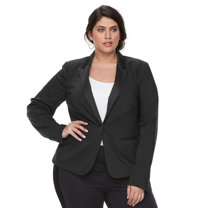 Plus Size Apt. 9&reg; Torie Satin Collar Blazer, Women's, Size: 22 W, Black