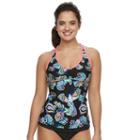 Women's N Coral Reef Paisley Ladderback Tankini Top, Size: Xl, Black