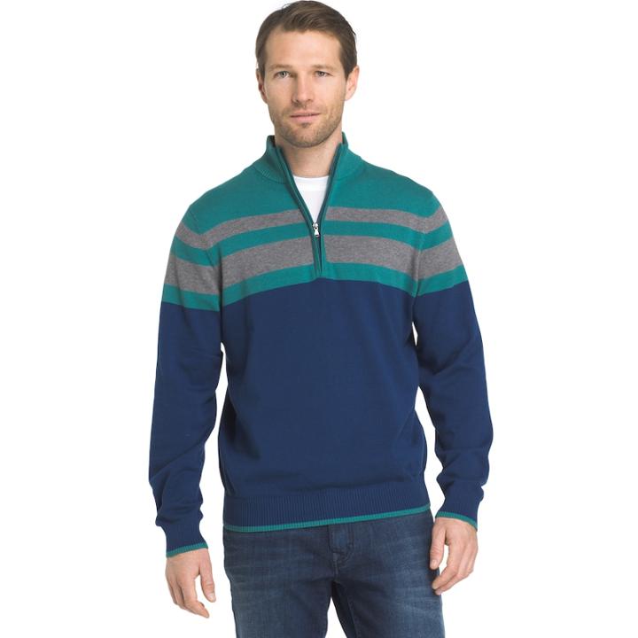 Men's Izod Regular-fit Striped Quarter-zip Pullover, Size: Xl, Brt Blue