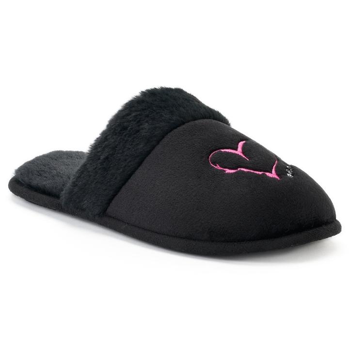 Women's Love This Life Embroidered Faux Fur Slippers, Size: Medium, Black