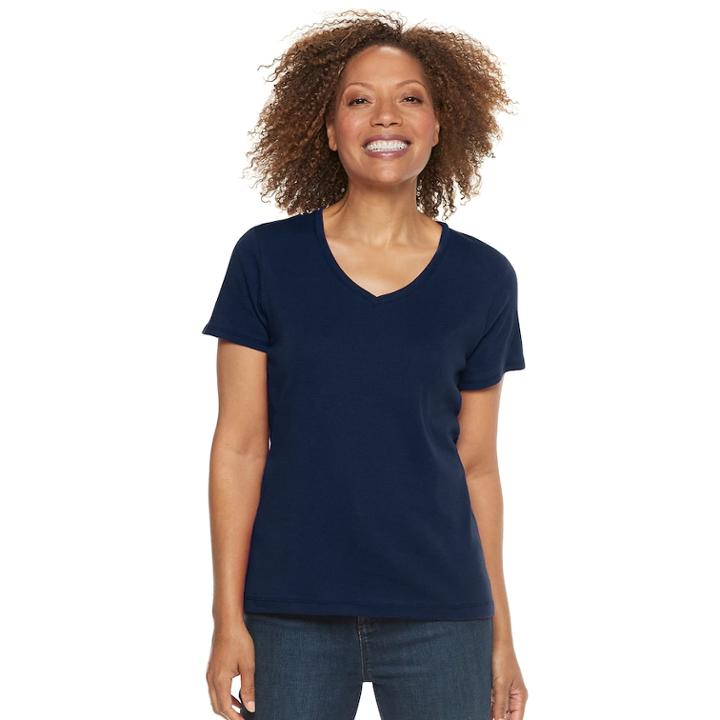 Petite Croft & Barrow® V-neck Tee, Women's, Size: Xxl Petite, Dark Blue
