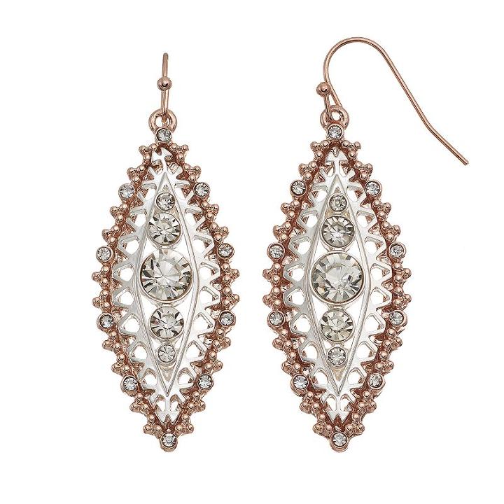 Jennifer Lopez Two Tone Openwork Marquise Drop Earrings, Women's, Silver