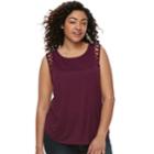 Juniors' Plus Size Mudd&reg; Lattice-detail Scoopneck Tank, Teens, Size: 2xl, Drk Purple
