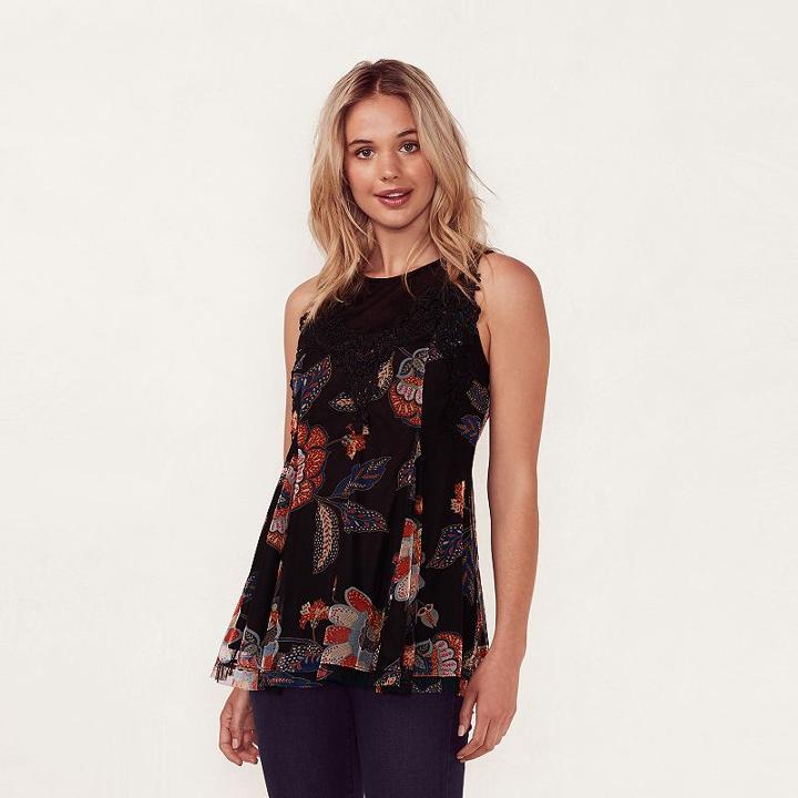 Women's Lc Lauren Conrad Paisley Mesh Top, Size: Xs, Black