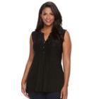 Plus Size Croft & Barrow&reg; Pintuck Henley Tank, Women's, Size: 1xl, Black