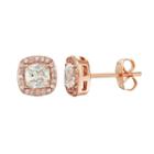 Lily & Lace 14k Rose Gold Plated Cubic Zirconia Cushion Halo Stud Earrings, Women's, White