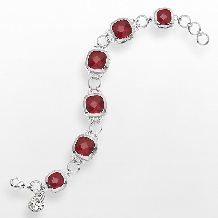 Logoart Cleveland Indians Legend Silver Tone Red Glass Logo Charm Bracelet, Women's, Size: 7.5, Grey