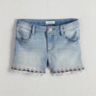Girls 7-16 & Plus Size Mudd&reg; Embroidered Trim & Frayed Hem Denim Shorts, Size: 12, Blue