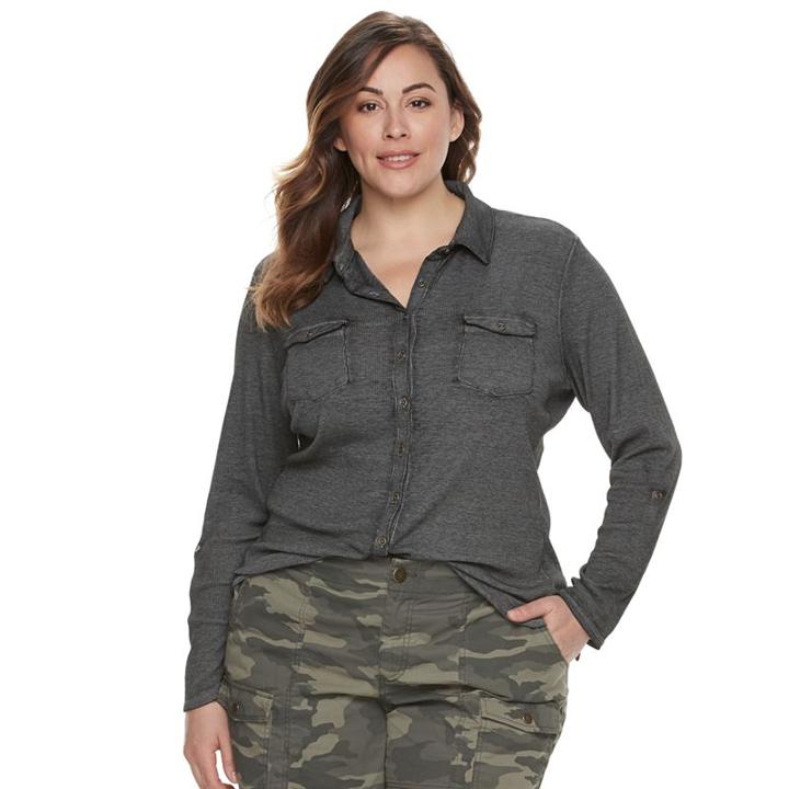 Sonoma Goods For Life, Plus Size &trade; Ribbed Roll-tab Top, Women's, Size: 2xl, Black