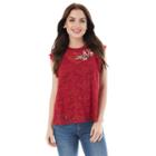 Juniors' Iz Byer California Applique Lace Top, Teens, Size: Small, Purple Oth