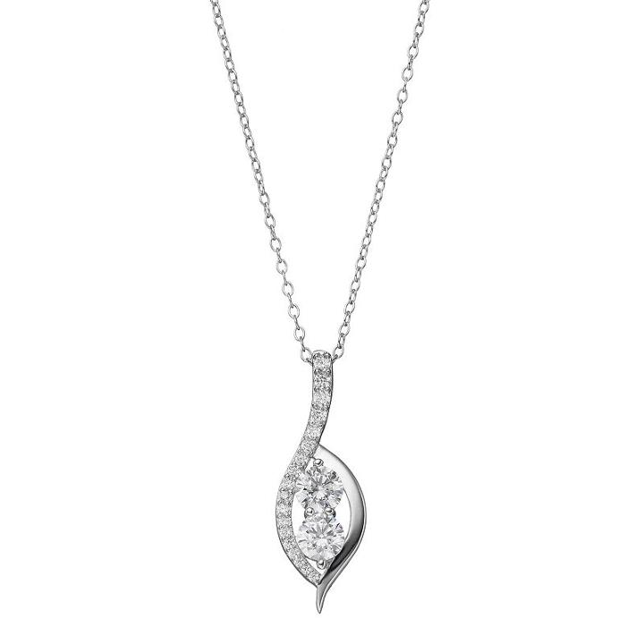 Intertwined Sterling Silver Cubic Zirconia 2-stone Leaf Pendant, Women's, Size: 18, White
