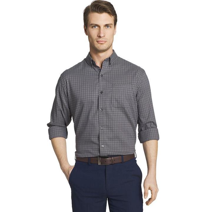 Men's Van Heusen Regular-fit Herringbone Stretch Button-down Shirt, Size: Medium, Grey Other