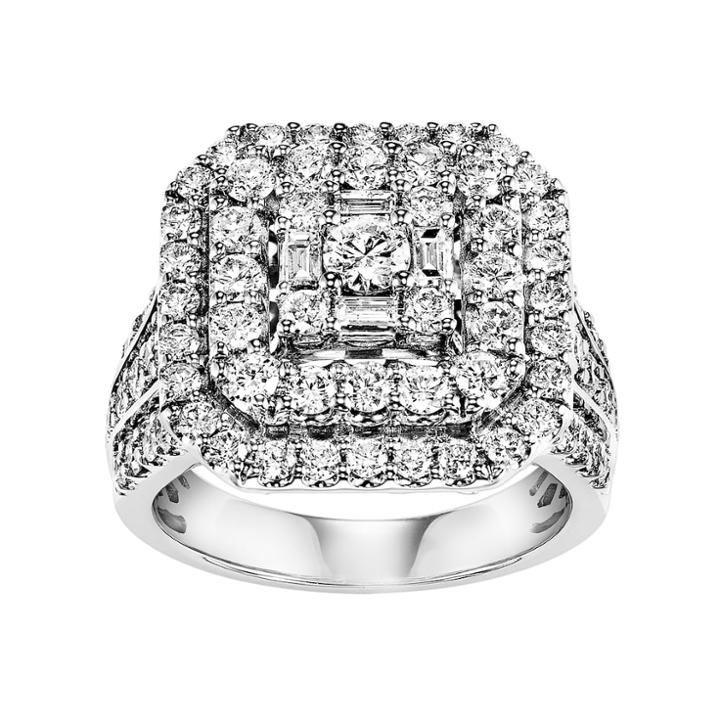 Lovemark Certified Diamond Triple Square Halo Engagement Ring In 10k White Gold (2 Carat T.w.), Women's, Size: 8
