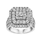 Lovemark Certified Diamond Triple Square Halo Engagement Ring In 10k White Gold (2 Carat T.w.), Women's, Size: 8
