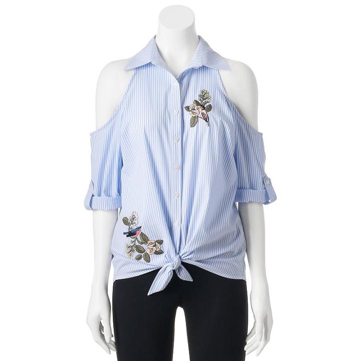 Juniors' Heartsoul Cold Shoulder Shirt, Girl's, Size: Medium, Light Blue