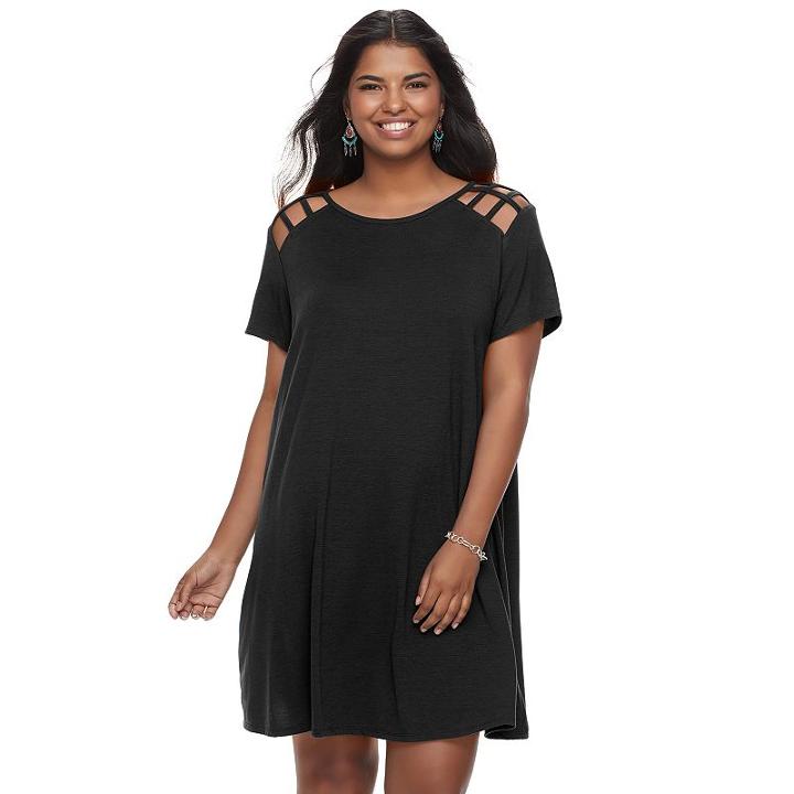 Juniors' Plus Size Speechless Lattice Shoulder Shift Dress, Teens, Size: 3xl, Oxford
