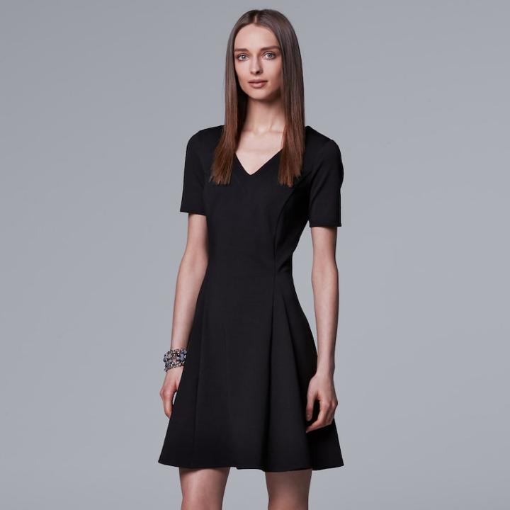 Petite Simply Vera Vera Wang Solid Ponte Fit & Flare Dress, Women's, Size: S Petite, Oxford