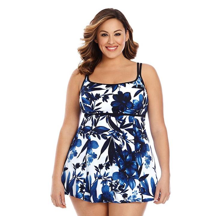 Plus Size Great Lengths Hip Minimizer Swimdress, Women's, Size: 22, Blue