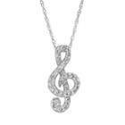 Diamonluxe Crystal Sterling Silver Treble Clef Pendant - Made With Swarovski Crystals, Women's, White