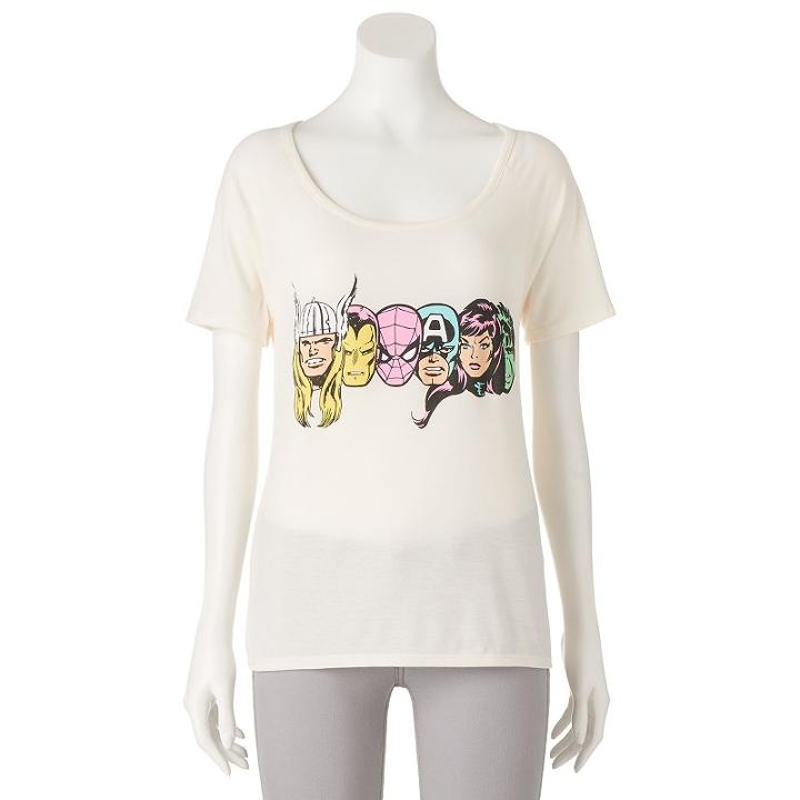 Juniors' Marvel Avengers Superheroes Cutout Back Graphic Tee, Girl's, Size: Large, Lt Beige