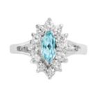 Sterling Silver Blue Topaz And Cubic Zirconia Floral Ring, Women's, Size: 7