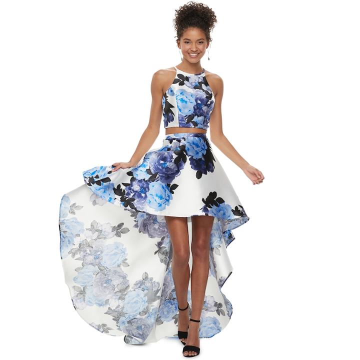Juniors' Speechless 2-piece Floral High-low Mikado Dress, Teens, Size: 7, Royal Light Purple
