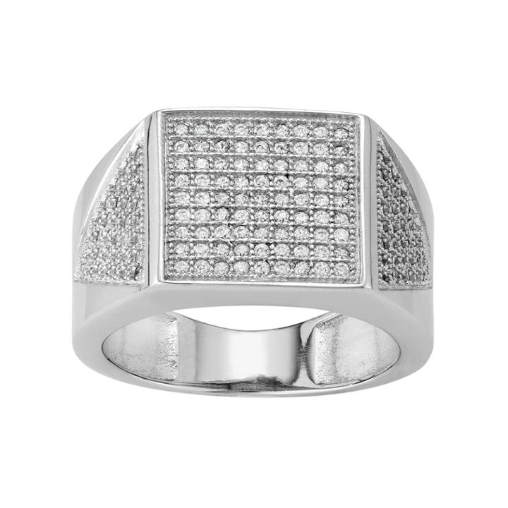 Men's Sterling Silver Cubic Zirconia Square Ring, Size: 13, White